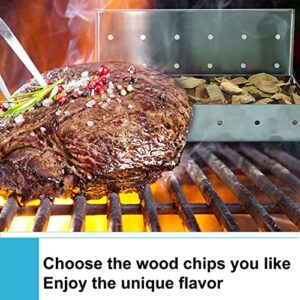 Cosumina Stainless Steel BBQ Smoker Box for Grilling Barbecue Wood Chips On Gas Grill or Charcoal Grill Grilling Accessories with Basting Brush