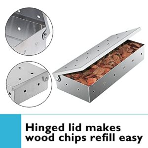 Cosumina Stainless Steel BBQ Smoker Box for Grilling Barbecue Wood Chips On Gas Grill or Charcoal Grill Grilling Accessories with Basting Brush