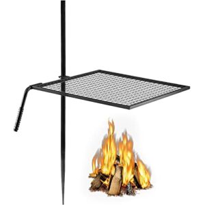 vevor swivel grill, heavy duty steel campfire grill,single layer open fire grill, 24″ x 24″ campfire swivel grill with heat dissipation handle, campfire grill stake for outdoor open flame cooking