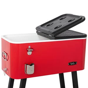 Creole Feast CL8001R 80-Quart Premium Rolling Cooler, Portable Cold Drink Beverage Cooler Cart for Outdoor Patio, Tailgating, Poolside BBQ Party, Red