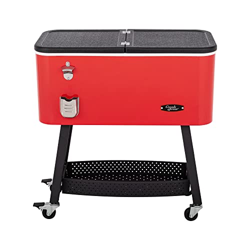 Creole Feast CL8001R 80-Quart Premium Rolling Cooler, Portable Cold Drink Beverage Cooler Cart for Outdoor Patio, Tailgating, Poolside BBQ Party, Red