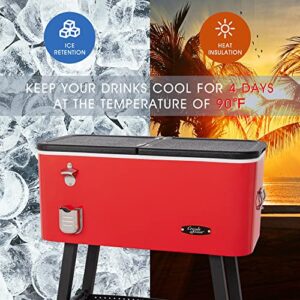 Creole Feast CL8001R 80-Quart Premium Rolling Cooler, Portable Cold Drink Beverage Cooler Cart for Outdoor Patio, Tailgating, Poolside BBQ Party, Red