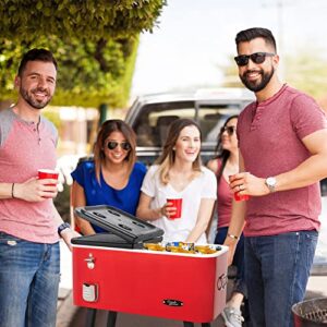 Creole Feast CL8001R 80-Quart Premium Rolling Cooler, Portable Cold Drink Beverage Cooler Cart for Outdoor Patio, Tailgating, Poolside BBQ Party, Red