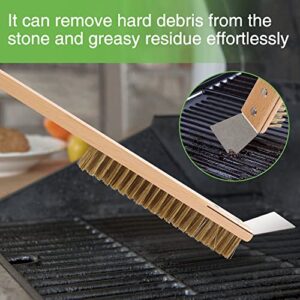 Lrui Pizza Oven Brush,Copper Wire Pizza Stone Cleaning Brush with Scraper,Outdoor Pizza Oven Accessories.