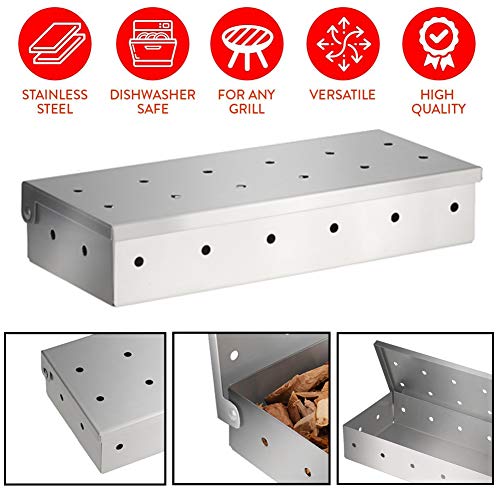 LDXZPX Smoker Box for Grill BBQ Wood Chips,Stainless Steel Smoking Box-Grilling Accessory for Gas or Charcoal Grills (Silver)