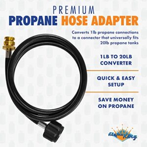 Flame King YSN-QCC-1LBa 4 Ft Propane Gas Extension, Bottles to Larger Tanks 20lb to 1lb Hose Adapter, Black