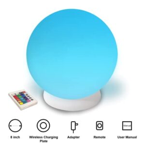 TOVEENEN Floating Pool Lights Wireless Charging 8 Inch LED Light Ball, Waterproof Rechargeable Floating Lights for Pool, Long Battery Life 20 Color Modes