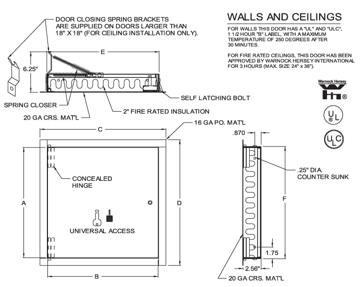 Best Access Doors AMZ-BA-FW-5050, Fire-Rated Insulated Access Door with 1" Flange, for Walls and Ceilings, 20-Gauge Prime Coated Panel, 16-Gauge Mounting Frame, 2" Thick Insulation, Concealed Hinge