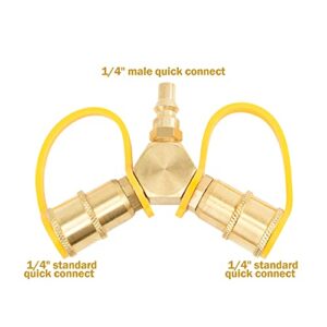 Stanbroil Solid Brass 1/4" RV Propane Quick Connect Y Splitter Adapter, Replacement for RV Trailer and Quick Connect Propane Hose Connect to Motorhome Tabletop Grill