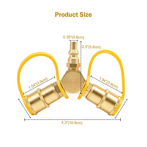 Stanbroil Solid Brass 1/4" RV Propane Quick Connect Y Splitter Adapter, Replacement for RV Trailer and Quick Connect Propane Hose Connect to Motorhome Tabletop Grill