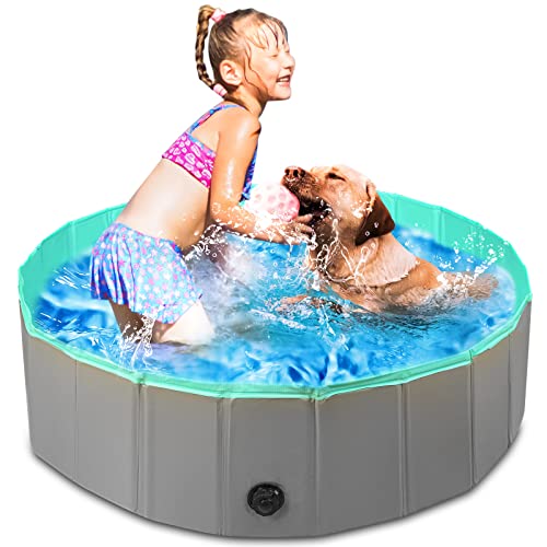 PAKEWAY Foldable Dog Swimming Pool, 48''x12'' Collapsible PVC Dog Pool Pet Bath Pool, Outdoor Portable Bathing Tub for Kids, Dogs and Cats