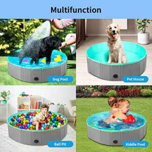 PAKEWAY Foldable Dog Swimming Pool, 48''x12'' Collapsible PVC Dog Pool Pet Bath Pool, Outdoor Portable Bathing Tub for Kids, Dogs and Cats