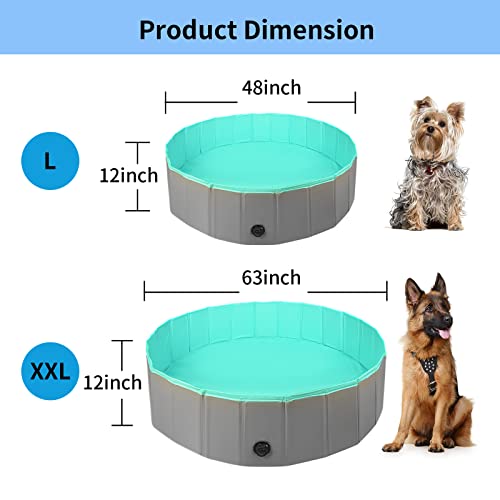 PAKEWAY Foldable Dog Swimming Pool, 48''x12'' Collapsible PVC Dog Pool Pet Bath Pool, Outdoor Portable Bathing Tub for Kids, Dogs and Cats