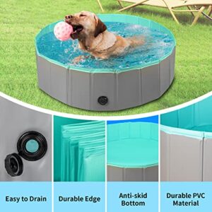 PAKEWAY Foldable Dog Swimming Pool, 48''x12'' Collapsible PVC Dog Pool Pet Bath Pool, Outdoor Portable Bathing Tub for Kids, Dogs and Cats