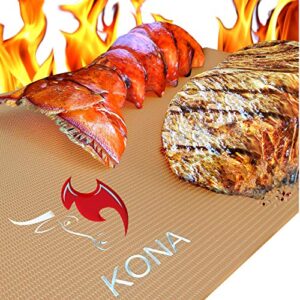 kona copper grill mats – best non stick bbq grilling mats for gas grills, electric, charcoal, smokers (set of 2)