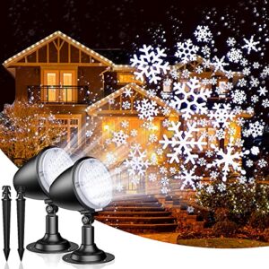 christmas projector lights outdoor & indoor, 【2 packs】 snowflake projector lights, ip65 waterproof led white snowfall christmas lights, perfect for xmas party wedding garden patio decoration