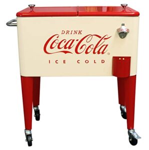 leigh country cp 98111 cream and red 60 qt. coca-cola rolling cooler, cream & red