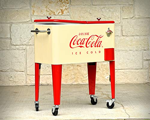 Leigh Country CP 98111 Cream and Red 60 Qt. Coca-Cola Rolling Cooler, Cream & Red