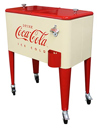 Leigh Country CP 98111 Cream and Red 60 Qt. Coca-Cola Rolling Cooler, Cream & Red