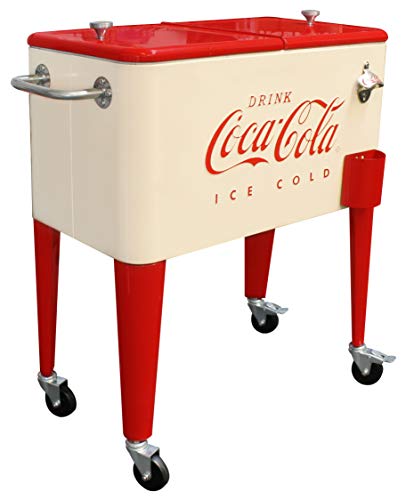 Leigh Country CP 98111 Cream and Red 60 Qt. Coca-Cola Rolling Cooler, Cream & Red