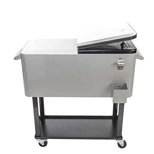 HomVent 80 Quart Rolling Cooler Cart Portable Outdoor Patio Cooler Cart on Wheels, Ice Chest Mobile Cooler Cart with Shelf ＆ Bottle Opener for Patio Pool Party (Stainless Steel)