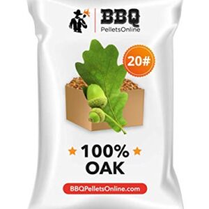 BBQPelletsOnline 100% Oak All Natural Amish-Made BBQ Pellets - 20 Pounds Perfect for Pellet Smokers, Any Outdoor Grill or Pizza Oven | Hot and Strong Smokey Flavor