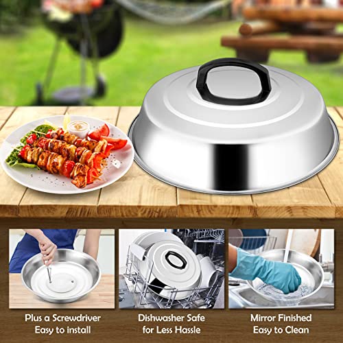 12 Inch Cheese Melting Dome Set of 2, Joyfair Basting Cover for Griddle Grilling, Outdoor Camping/Flat Top Teppanyaki, Stainless Steel Lids with Heat-Proof Handle, Heavy Duty & Dishwasher Safe