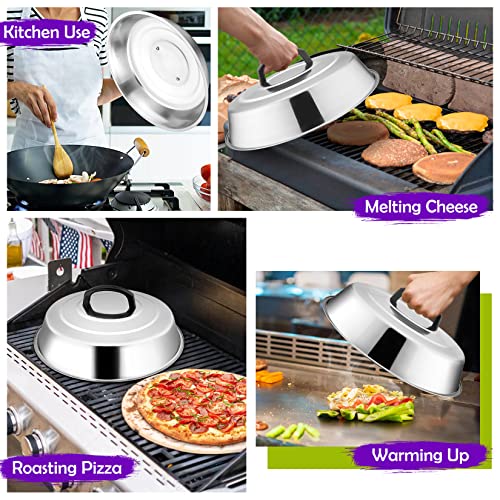 12 Inch Cheese Melting Dome Set of 2, Joyfair Basting Cover for Griddle Grilling, Outdoor Camping/Flat Top Teppanyaki, Stainless Steel Lids with Heat-Proof Handle, Heavy Duty & Dishwasher Safe