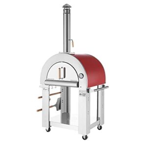 empava wood fired pizza oven painted red for outdoor kitchen in stainless steel, 33 inch