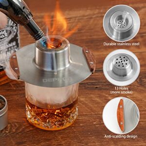 Cocktail Smoker Kit with Torch, Deppon Stainless Steel Smoker Top with 4 Kind of Wood Chips for Whisky and Bourbon, Old Fashioned Drink Smoker Kit for Home Bar Gift for Men, Dad, Husband (No Butane) (Silver)