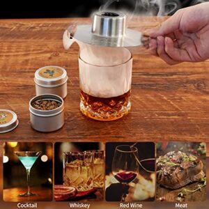 Cocktail Smoker Kit with Torch, Deppon Stainless Steel Smoker Top with 4 Kind of Wood Chips for Whisky and Bourbon, Old Fashioned Drink Smoker Kit for Home Bar Gift for Men, Dad, Husband (No Butane) (Silver)