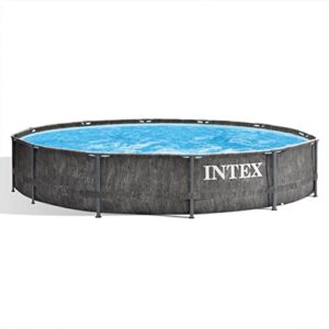 intex greywood prism frame 12′ x 30″ round above ground outdoor swimming pool with 530 gph filter pump, grey woodgrain design