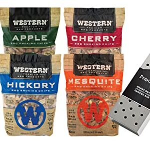 MIJIG Western BBQ Premium‎ Wood Smoking Chips Variety (Pack of 4) Bundled with ProGrilla Smoker Box