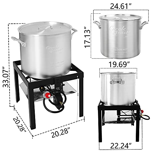 Creole Feast SBK0801 Seafood Boiling Kit with Strainer, Outdoor Aluminum Propane Gas Boiler with 10 PSI Regulator, Silver