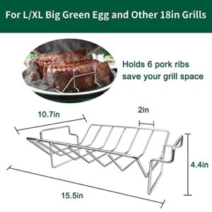 Quantfire Rib Rack and Turkey Rack for Smoking and Grilling, Stainless Steel Dual-Purpose Roasting Rack for L/XL Big Green Egg, Kamado Joe, and Other 18" Grills