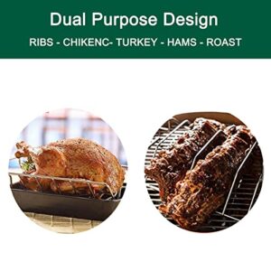 Quantfire Rib Rack and Turkey Rack for Smoking and Grilling, Stainless Steel Dual-Purpose Roasting Rack for L/XL Big Green Egg, Kamado Joe, and Other 18" Grills