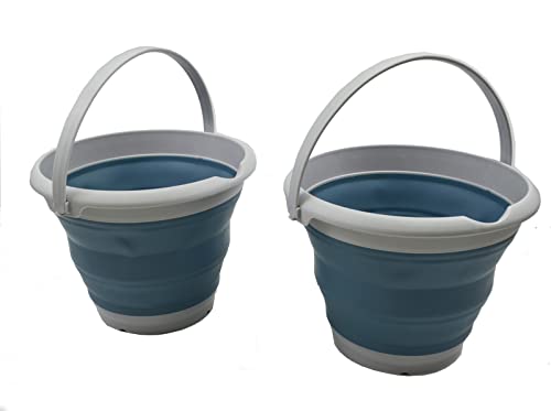 SAMMART 8.5L (2.2 Gallon) Collapsible Plastic Bucket - Foldable Round Tub - Portable Fishing Water Pail - Space Saving Outdoor Waterpot. Size 31cm Dia (Grey/Steel Blue, 2)