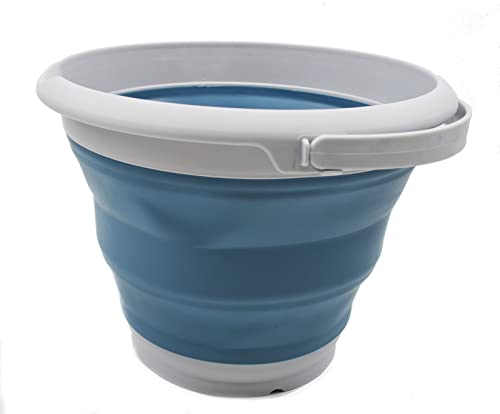 SAMMART 8.5L (2.2 Gallon) Collapsible Plastic Bucket - Foldable Round Tub - Portable Fishing Water Pail - Space Saving Outdoor Waterpot. Size 31cm Dia (Grey/Steel Blue, 2)