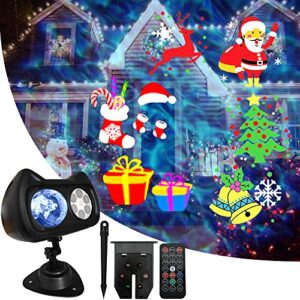 christmas projector light outddor halloween 2-in-1 ocean wave 10 colors led light with 16 moving film slide patterns, pulivia 2022 upgraded waterproof light projection for xmas new year theme party