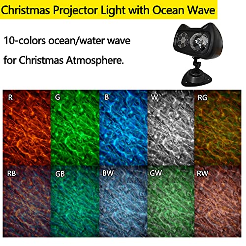 Christmas Projector Light Outddor Halloween 2-in-1 Ocean Wave 10 Colors LED Light with 16 Moving Film Slide Patterns, PULIVIA 2022 Upgraded Waterproof Light Projection for Xmas New Year Theme Party
