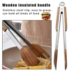 COMUSTER Acacia wood food clip is special for steak&BBQ, with hanging hole design, wooden heat insulation handle, stainless steel clip, easy to grasp, and can handle all kinds of food