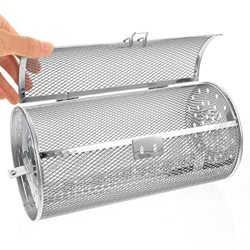 Luxshiny Hibachi Grill Stainless Steel Rotisserie Basket, Grilled Cage Basket Round Rotating Basket Air Fryer Accessories for BBQ Grill Bakeware (12×23cm) Grilling Accessories