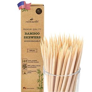 reusable natural bamboo skewers for bbq, kabob, appetizer, chocolate fountain, crafting, party – 16 inch kebab bbq sticks & skewer wooden skewers (100 pcs) – thick ideal for grilling
