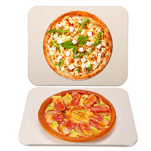 2 Pcs 15 x 12 Inch Pizza Stone, Rectangular Baking Stone, Heavy Duty Cordierite Bread Stone for Oven Grill, Thermal Shock Resistant, Pizza Grilling Stone for Making Crispy Pizza, Bread