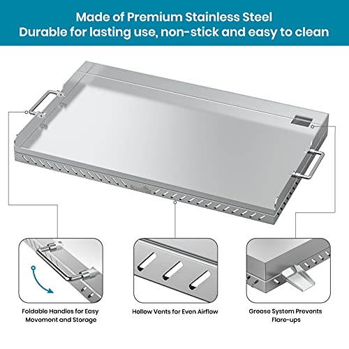 Stanbroil 28 inch Stainless Steel Flat Top Gas Grill Griddle Replacement for Blackstone 2-Burner Propane Fueled Grill Improved New Rear Grease Management System (Improved Version)