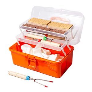 leinfli innovators smores kit for fire pit – two folding trays smores caddy and 4pcs extendable smore sticks – keep your s´mores supplies organised to grab & go, ideal for camping (orange)