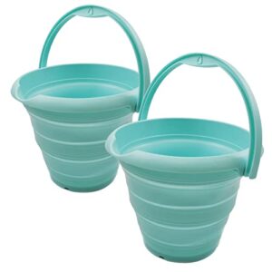 sammart set of 2 – 5l (1.32gallon) collapsible fishing bucke – foldable round tub – portable plastic water pail – space saving outdoor waterpot (2, lake green)