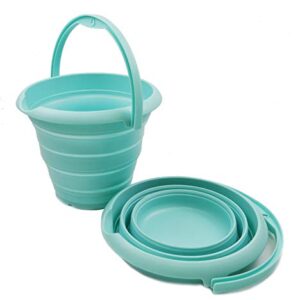 SAMMART Set of 2 - 5L (1.32Gallon) Collapsible Fishing Bucke - Foldable Round Tub - Portable Plastic Water Pail - Space Saving Outdoor Waterpot (2, Lake Green)