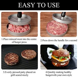 PDCTACST Burger Press Patty Maker Set - Non-Stick Hamburger Patty Maker Mold with 100 Sheets Free Wax Patty Paper for Beef Veggie Stuffed Pocket BBQ Barbecue Grill Griddle BPA Free - Aluminum Presser