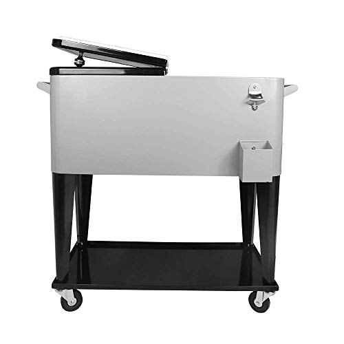 Rolling Cooler with Wheels Trolley Iron Beer Ice Chest with Wheels with Large Storage Space Portable Rolling Storage 80QT Cooler Cart